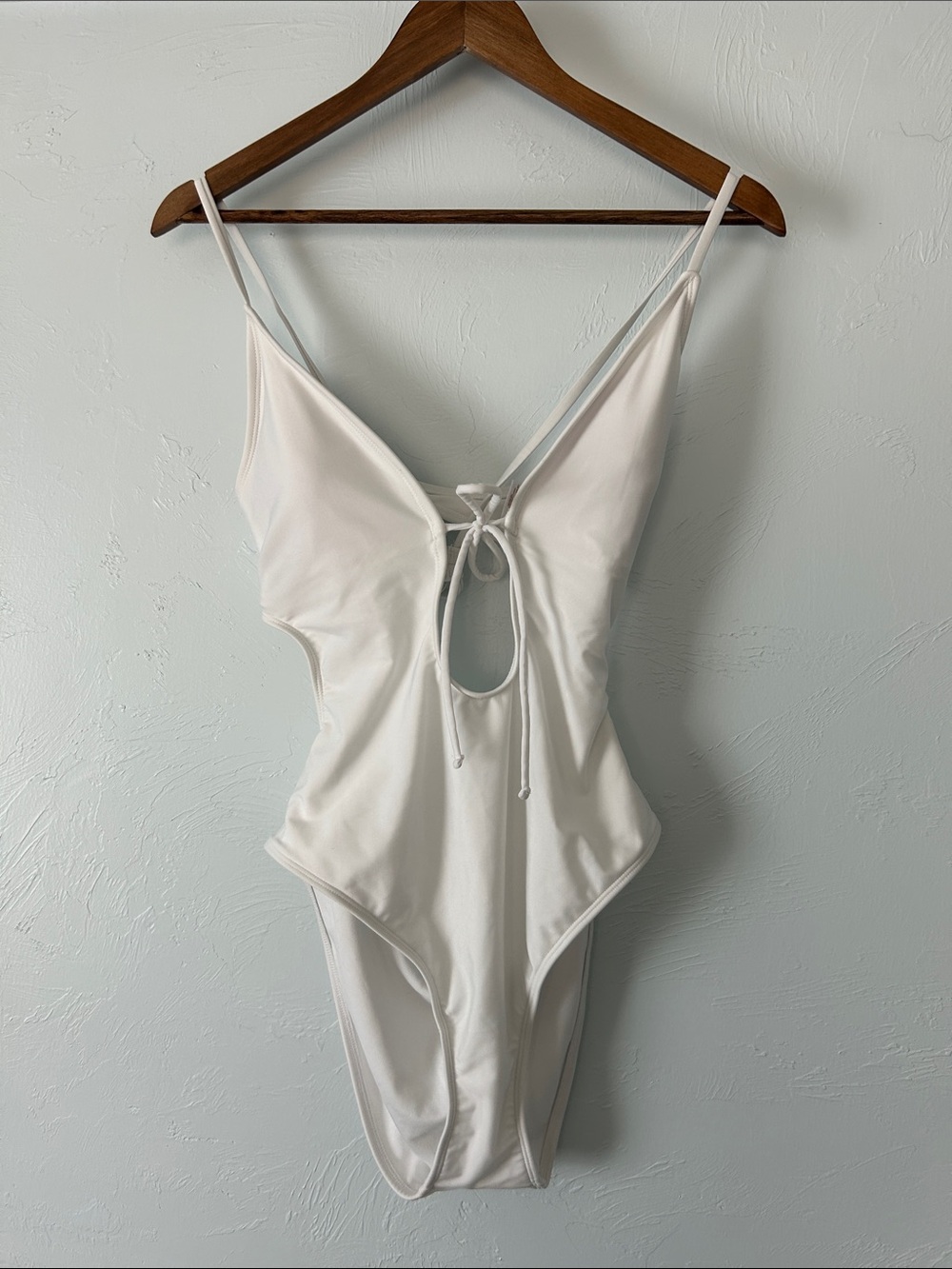 Shade & Shore White Strappy One-Piece Swimsuit with Front Tie & Cut Outs